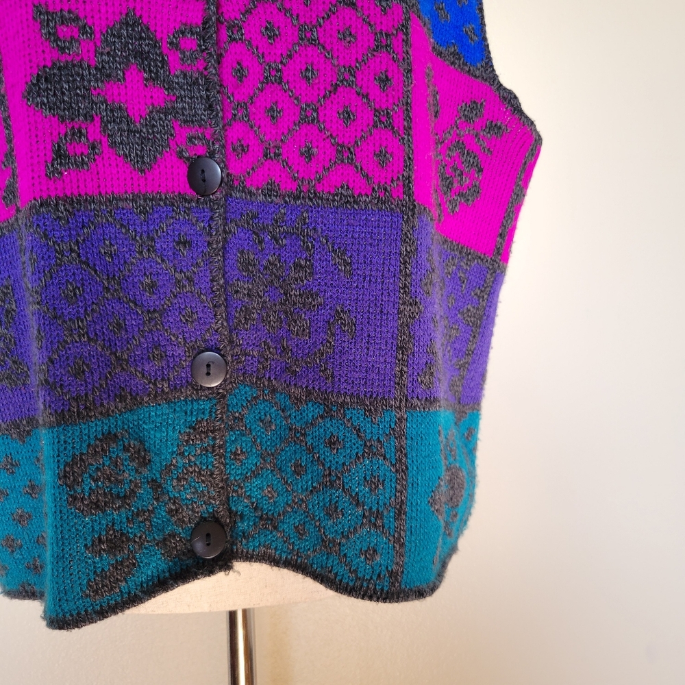 Classic Elements | 80s Vintage Patchwork Knit Vest - image 3